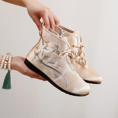 [Осенние листья] Осенние вышитые сапоги Старая Пекинская вышивка Женские туфли на каблуке с уклоном внутрь, увеличивающие высоту, женские туфли на высоком каблуке в этническом стиле, ткань