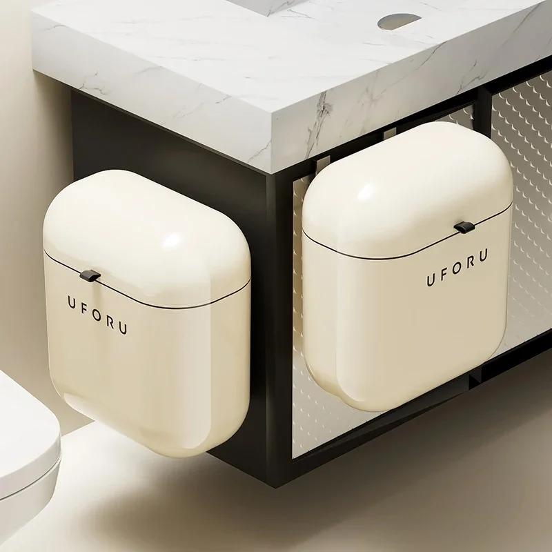 Household Dustbin High Appearance Level Wall-mounted Trash Can Large Capacity with A Cover Waterproof Crack for Kitchen Toilet