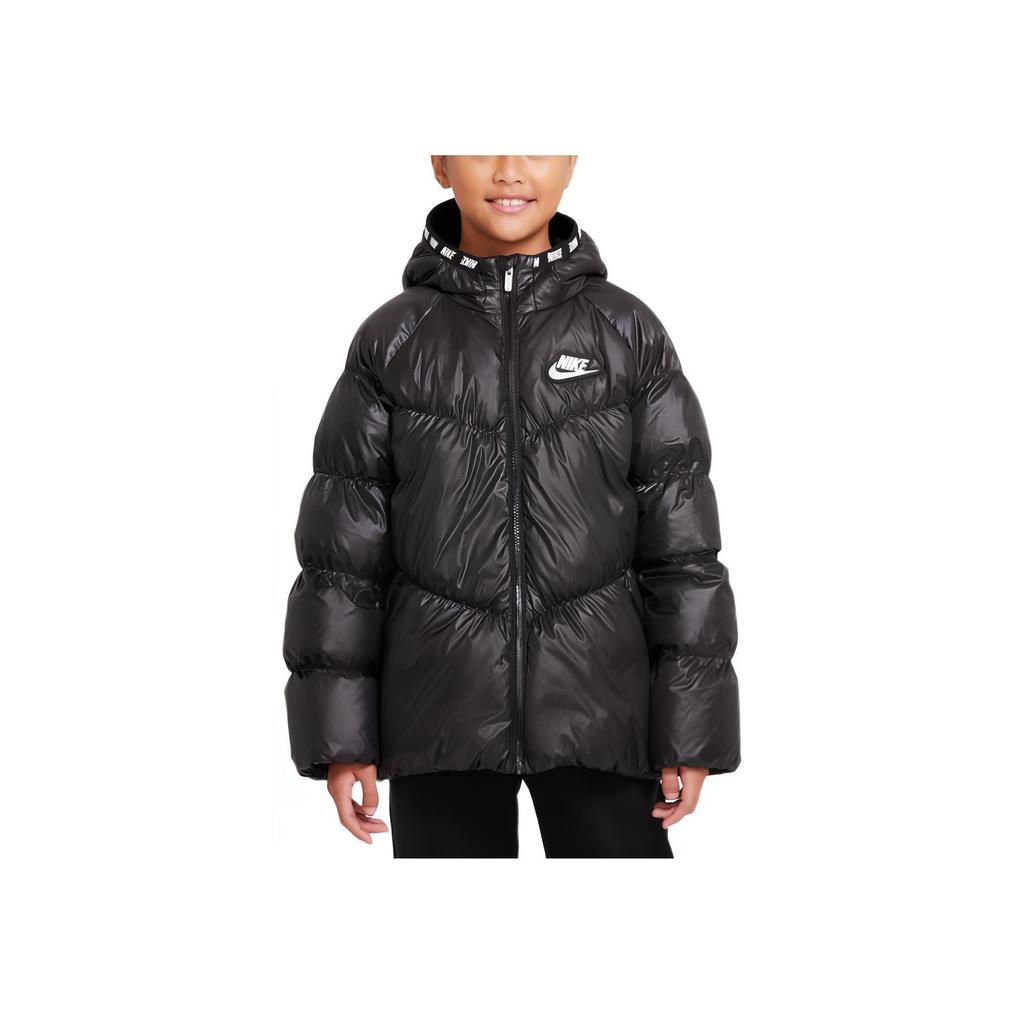 Nike Down Jacket Logo Embroidered Hooded Warm Coat Kids Outerwear Black DO5197-010