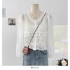 Ethnic style hollow hook-up splicing bubble sleeve knitted sweater summer thin round neck age-reducing loose short top women