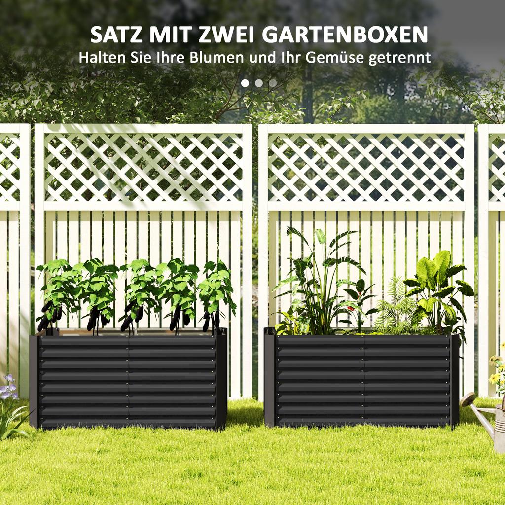 Raised Bed 2 Piece Set Planting Box Extra Deep Metal 120 X 60 X 60 Cm Dark Gray