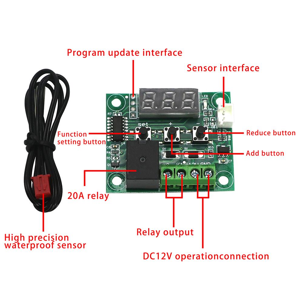 W1209 DC 12V Тепло-холодный термостат Температурный переключатель Мини-термостат со светодиодным дисплеем