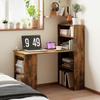 120cm Computer Desk, Wooden PC Laptop Table with 6-Tier Storage Bookshelves, Home Office Working Study Desk, Writing Workstation