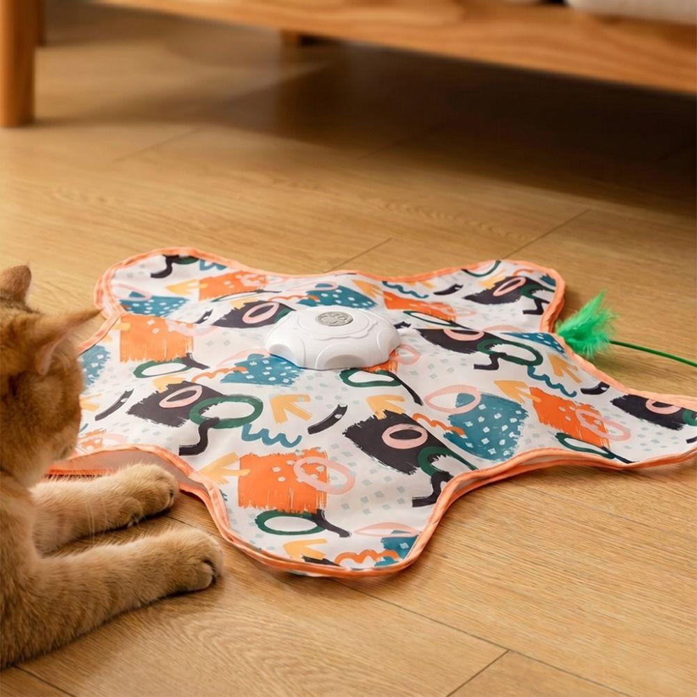 Built-in Feathers Cat Hide and Seek Toy Motion Sensing Automatic Cat Teaser  Indoor Game