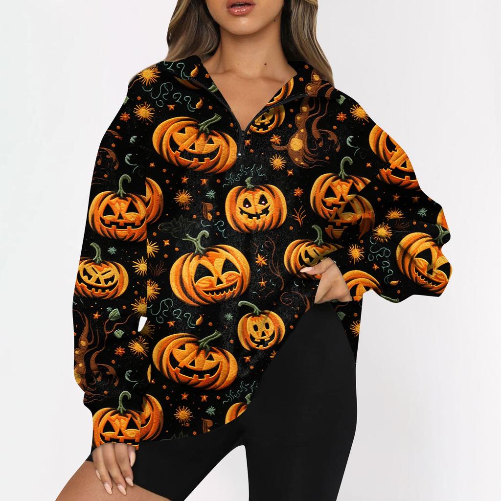 Женский свитер с застежкой-молнией 1/4, свитшот с длинным рукавом, с принтом и заниженной линией плеч, модная толстовка с капюшоном