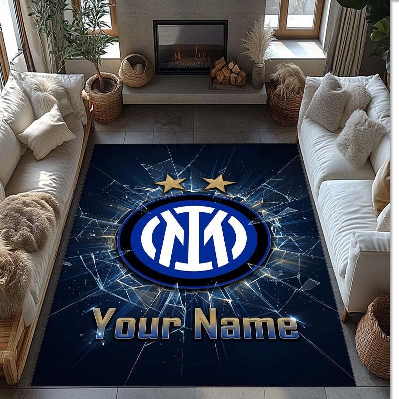 Inter Milan Printed Crystal Velvet Rug Non‑Slip Crystal Velvet Carpet For Sofa Bedroom Indoor Home Decoration