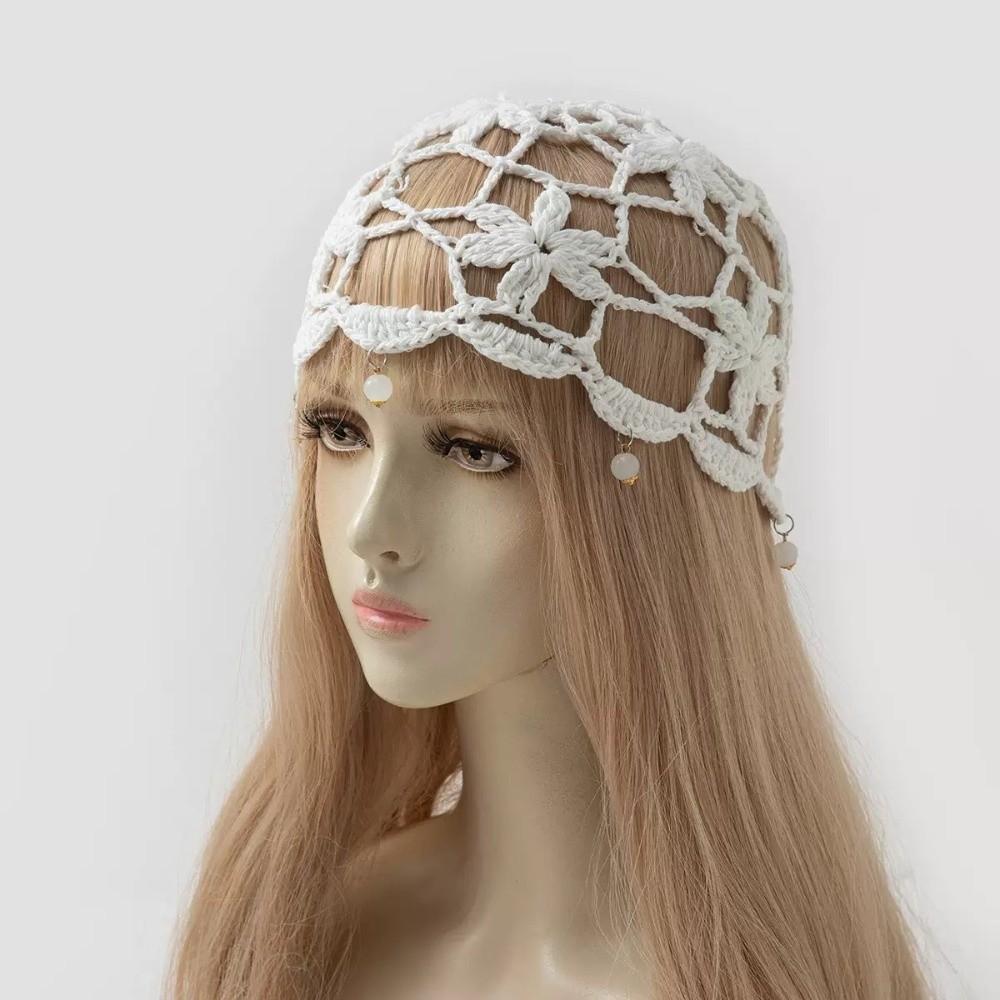 Handmade Crochet Flower Knitted Hat Bohemian Style Woven Cap Cute Hollowed Out Beanie Cap Women