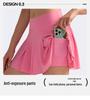 High Waist Pleated Tennis Skirt with Pockets - Elastic, Anti-Exposure Yoga Fitness Skort