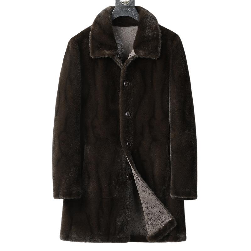 Мужская новая зимняя шуба из золотистой норки средней длины, деловая повседневная ветровка, однотонное двустороннее пальто