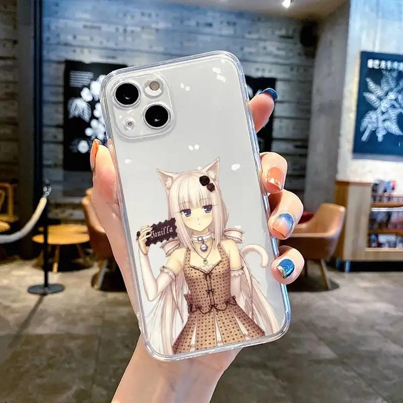 Чехол для телефона Chocola Nekopara Аниме для IPhone 16 15 14 13 12 11 Mini Pro Max X XR XSMax 7 8 Plus SE20 Прозрачный чехол