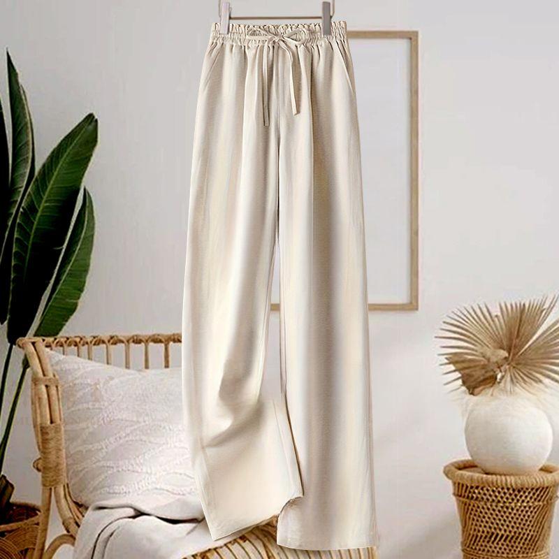Тонкие повседневные брюки из хлопка и льна с драпировкой, женские, художественные, больших размеров, эластичные, с высокой посадкой, свободные брюки прямого кроя