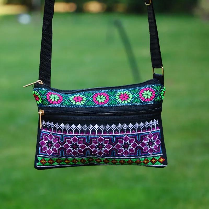 WTEMPO Ethnic Style Versatile Double Zipper Crossbody Bags Women Casual Shopping Single Shoulder Bags