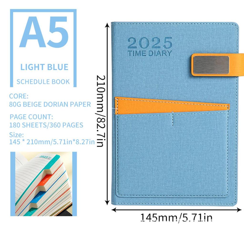 Деловой календарь на 2025 год, кожаный формат А5, внутренние страницы на английском языке, ежедневник для студентов, дневник учета на 365 дней, блокнот, заметки, 200 листов