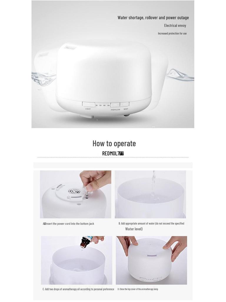 Ультразвуковой увлажнитель воздуха и аромадиффузор 500 мл - Стиль Muji, USB, Большая емкость