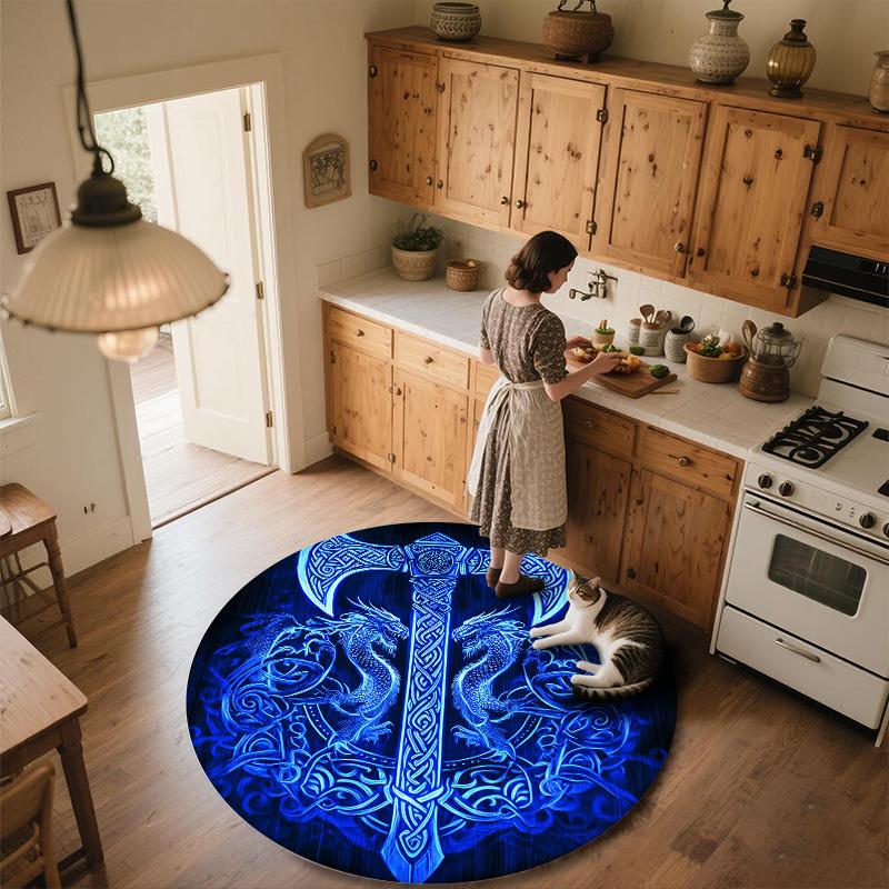 Viking Battle Axe,Round Area Rug,Carpet Rug for Living Room Bedroom Sofa Playroom Decor,Non-slip Floor Mat