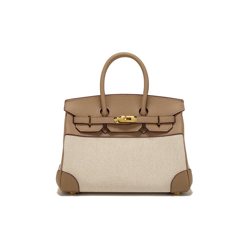 Весна 2025 г. Женская сумка через плечо из кожи и холста контрастного цвета