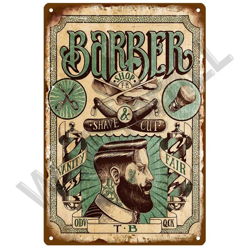 Barber Shop Tin Sign Poster Vintage Wall Posters Metal Sign Decorative Wall Plate Kitchen Plaque Metal Vintage Decor Accessories