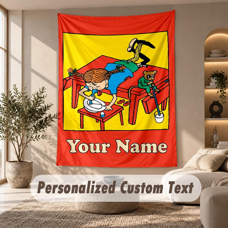 Tapestry Custom Name Text, Wall Hanging Tapestry Home Room DecorPippi Longstocking
