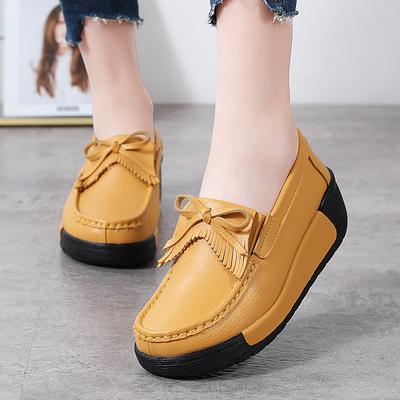 Женские мокасины на толстой подошве на платформе без застежек Повседневные элегантные кожаные белые туфли для увеличения роста для мамы