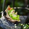Garden Frog Figurine Frog Reading A Book On Rocking Chair Statue Resin