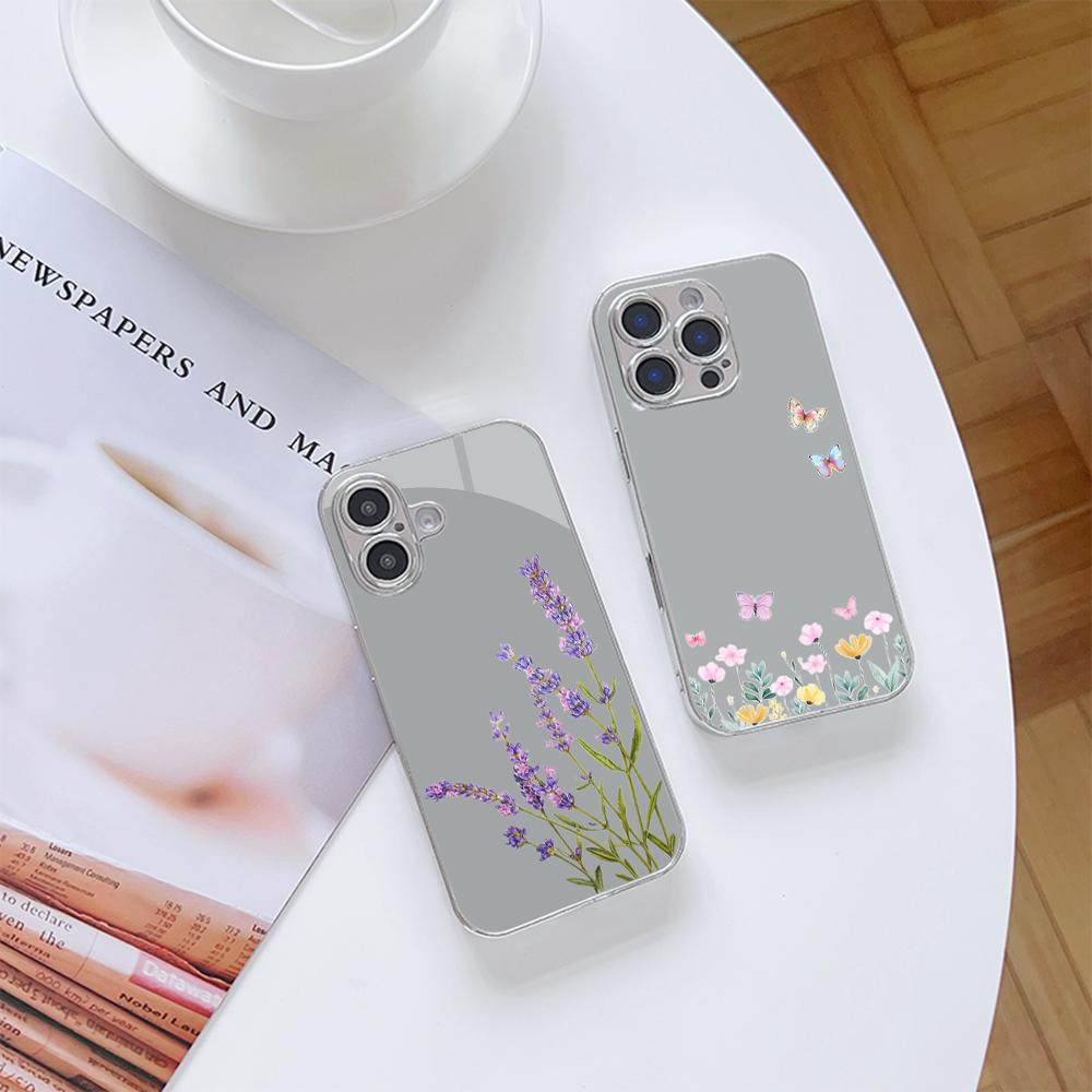 Чехол для телефона N180 Little Fresh Flower Butterfly для iPhone 16 15 Pro Max Samsung S24 S23 A54 A35 Redmi Note 13 12 Pro с покрытием из закаленного стекла