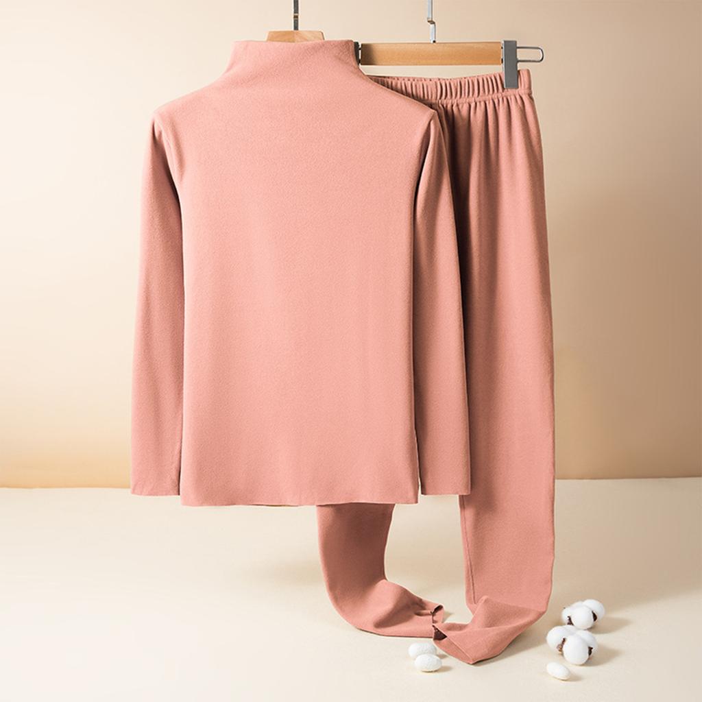 Ladies' Casual And Comfortable Long Sleeved Solid Color With Thick Velvet Sleepwear And Warm Pants Plus Size Set