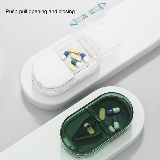 Clear Portable Pill Cutter Box Food Grade Sharp Stainless Steel Blade 2-In-1 Multi-functional Travel Capsule Tablet Storage Container Organizer