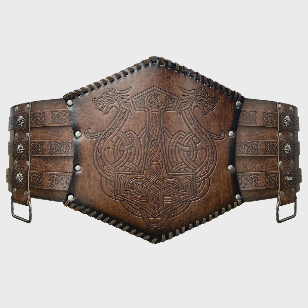 Nordic Viking Thor's Hammer Embossed Wide Medieval Waist Belt