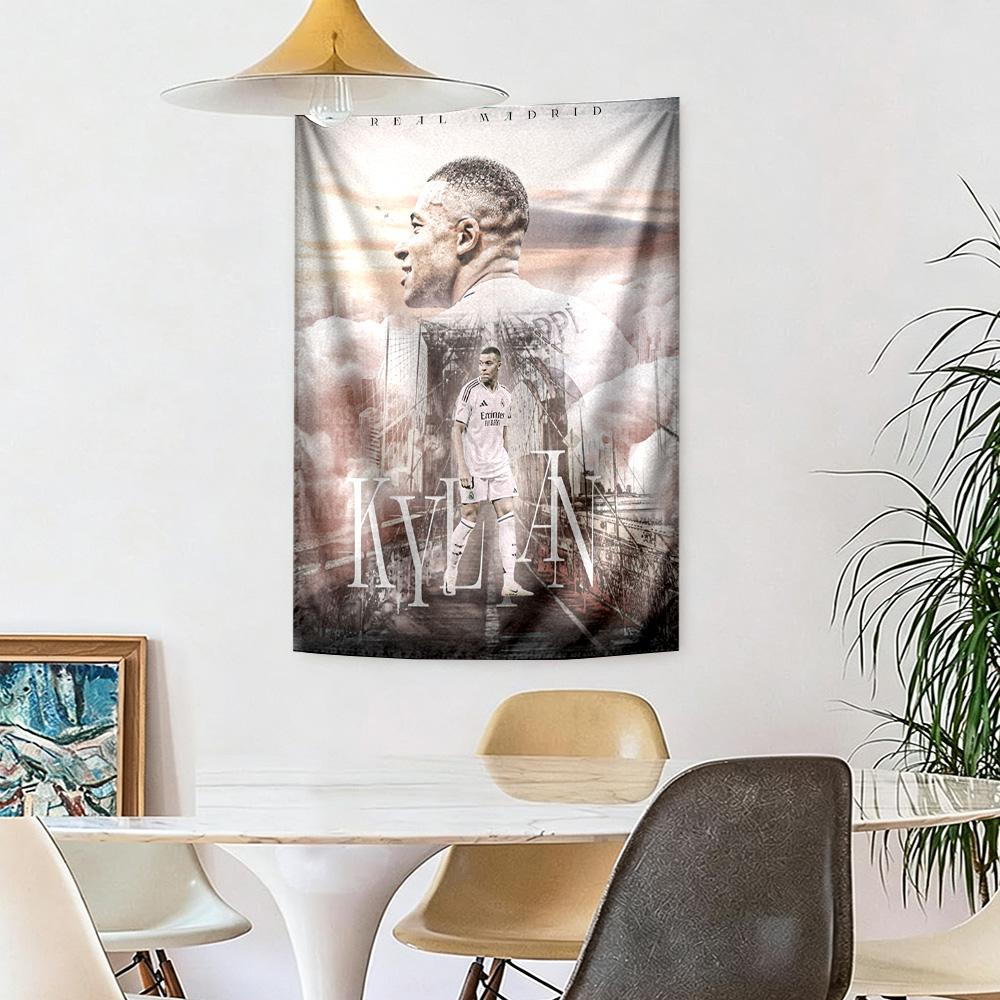 Star Player Kylian Mbappé Retro Tapestry Rustic Farmhouse Made for Studio Wall Living Room Bedroom Four Seasons Hand Painted Style Gift for New Home