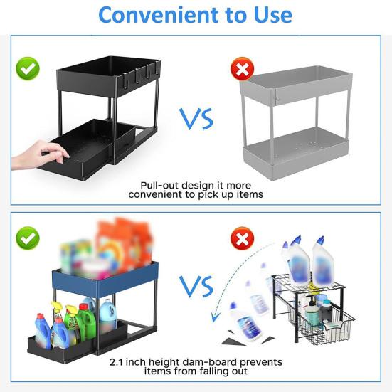 Under-Sink Organizer Bathroom Storage Rack Strong Load-bearing Rustproof Easy To Install 2 Tier Cabinet Organizer Shelf