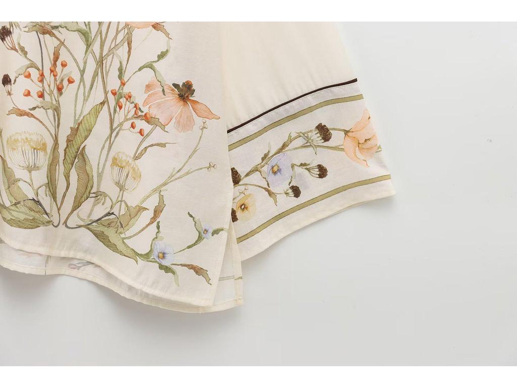 Женский европейско-американский комплект с цветочным принтом из рубашки с длинным рукавом и брюк, 2025