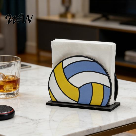 One-hand Paper Towel Dispenser Sports Ball Napkin Holder for Table, Freestanding Wooden Dispenser, Football Tabletop Tissue Theme Birthday Party