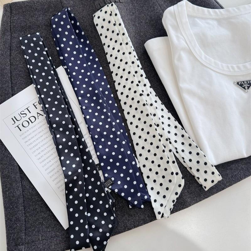 2025 Korean Style Polka Dot Scarf Necktie Headband Tied Hair, Women'S High-End Scarf, Autumn And Winter Thin Neck Protection Scarf, Long Strip