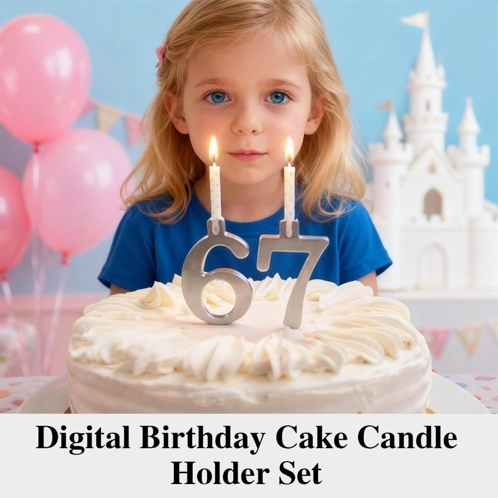 Stainless Steel Number Birthday Candle Holder Reusable Number 0-9 Digital Birthday Candles Stand Versatile