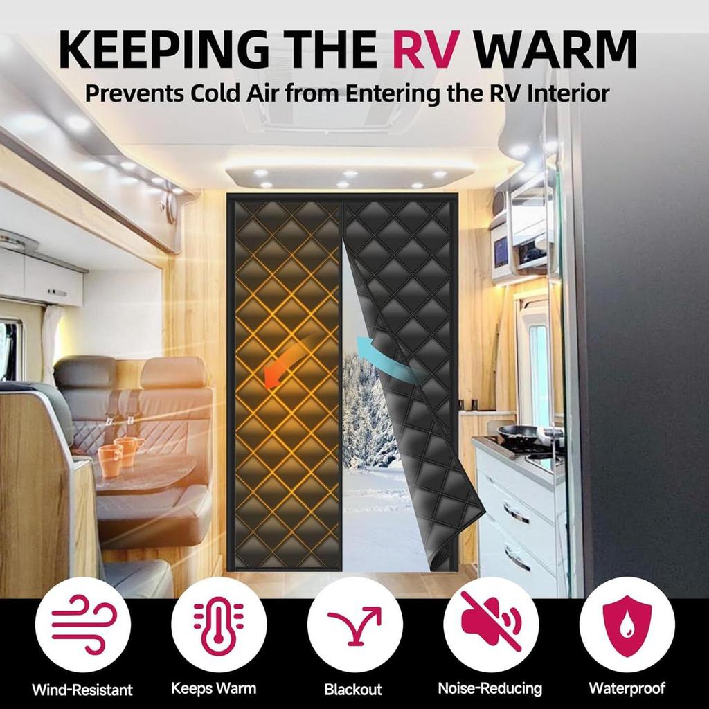 Insulated Rv Door Curtains 33X80Inch Windproof Screen Magnetic Screen Door for Travel Outdoor Protection Camping Winter Home