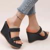 Fashion Women's Retro Thick Bottom High Heel Sandals Woven Patent Leather Wedge Sandal Female Office Ladies Non Slip Black Slides Mujer