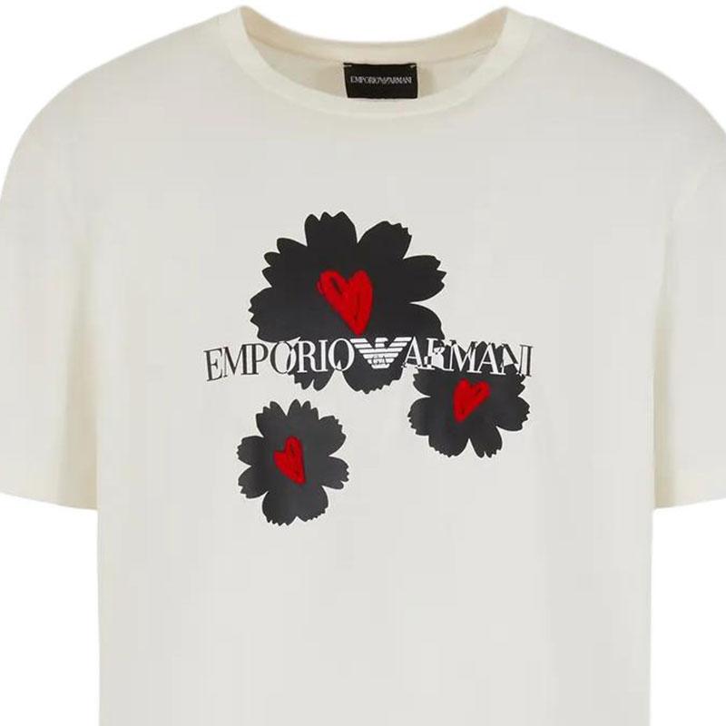 Emporio Armani Мужская футболка с цветочным принтом и буквой, круглый вырез, короткий рукав, Белый 3D1T8P1-J7FZ1-0132