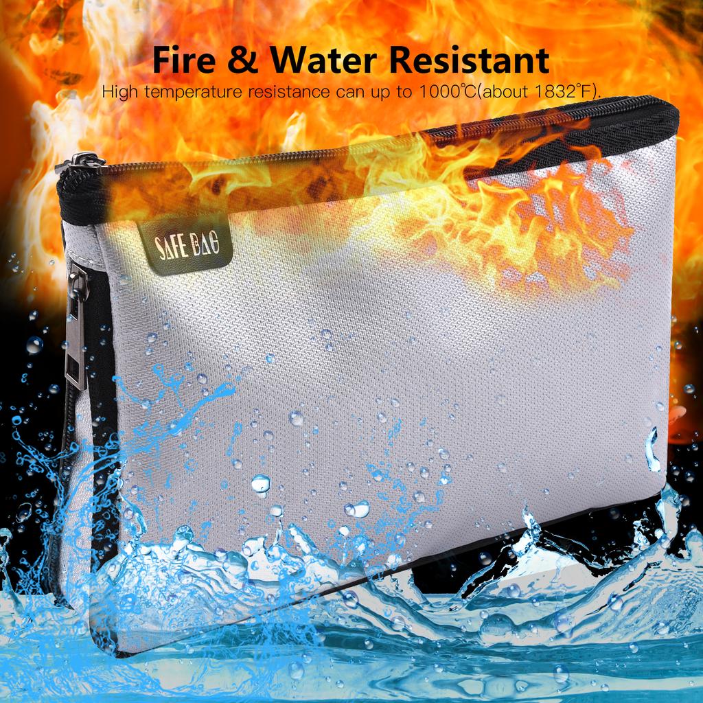 Small Fireproof Money Bag Fire and Water Resistant Expandable Document Bag Safe Storage Pouch