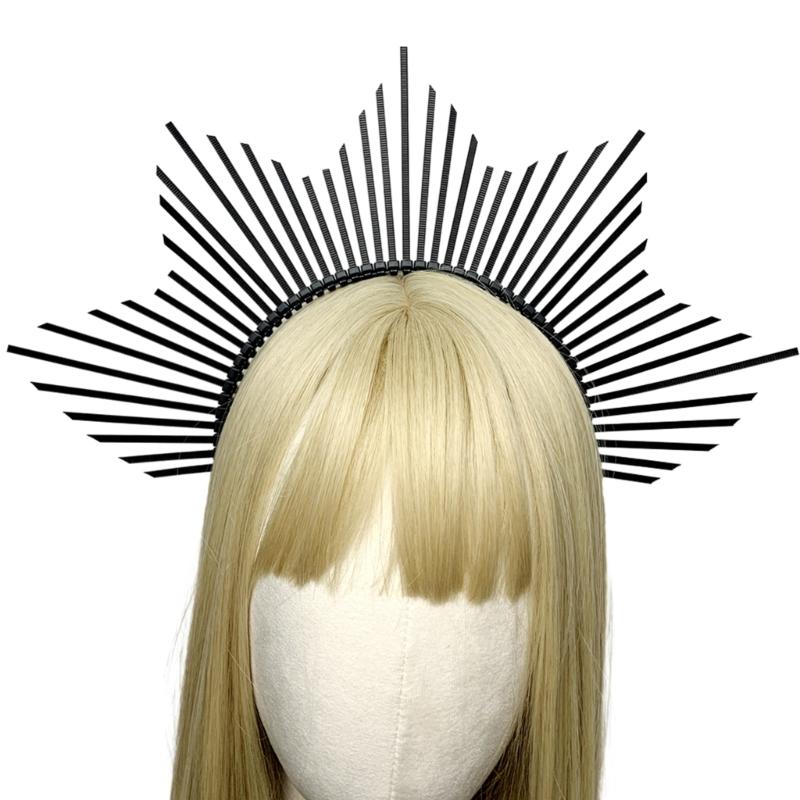 Темный ободок Корона ангела Ободок Свадебные тиары Божественный головной убор принцессы Обруч для волос Барочные тиары с шипами