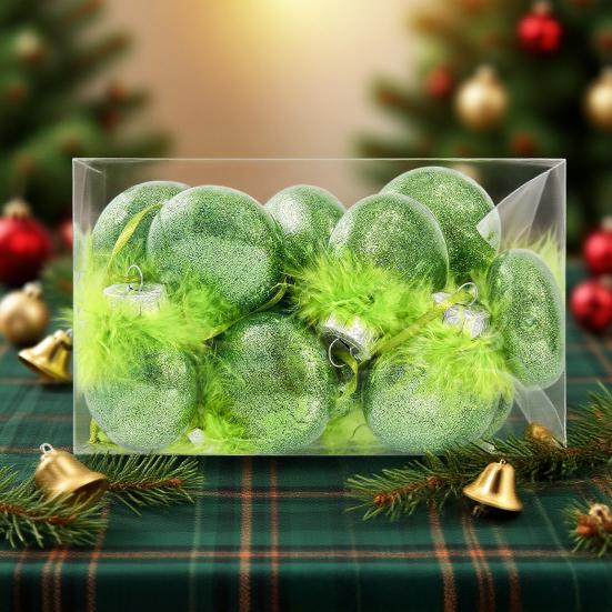 12Pcs/Box Christmas Ball Ornaments with Fuzzy Hair Shatterproof Xmas Tree Decoration Holiday Hanging Pendants