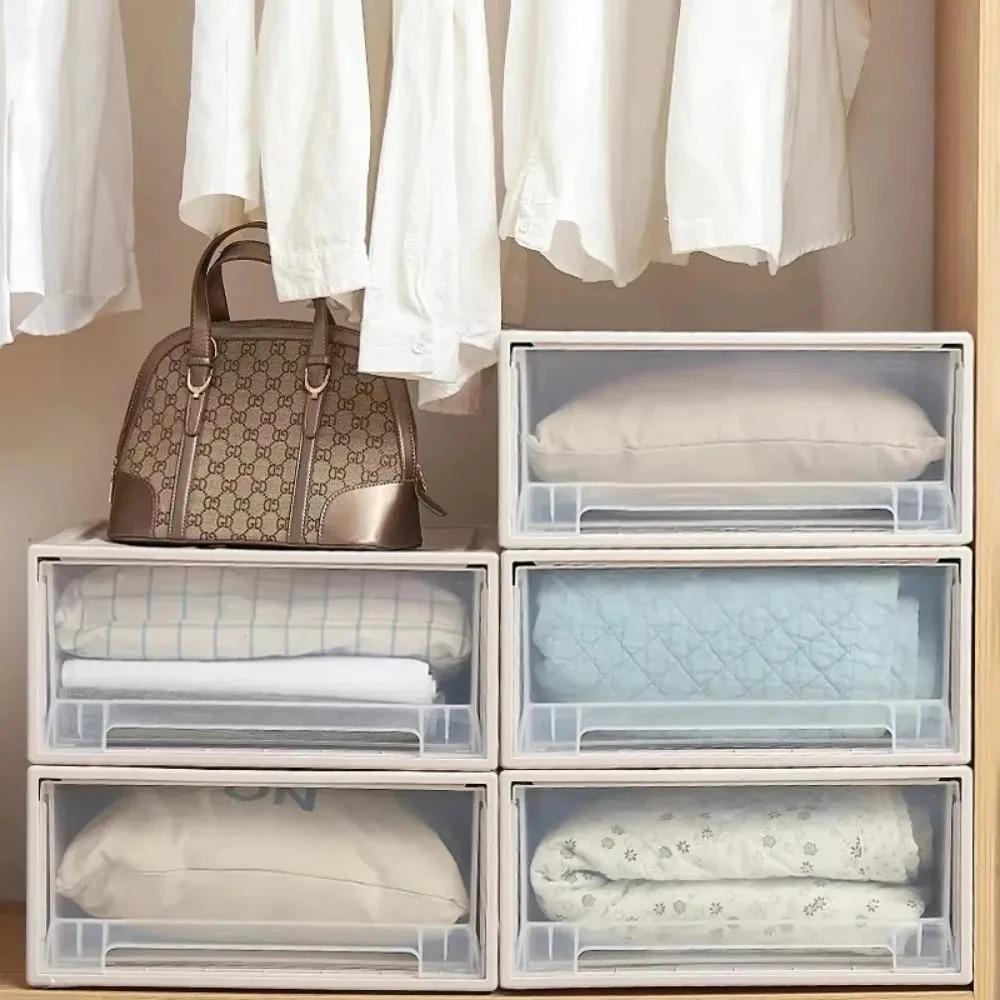 3pcs Wardrobe Drawers for Clothes Stackable Quilt Storage Transparent Organizer Box Desktop Drawers Storage Box