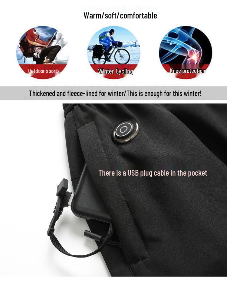 New Ten-Zone USB Heated Fleece-Lined Winter Warm Cotton Pants