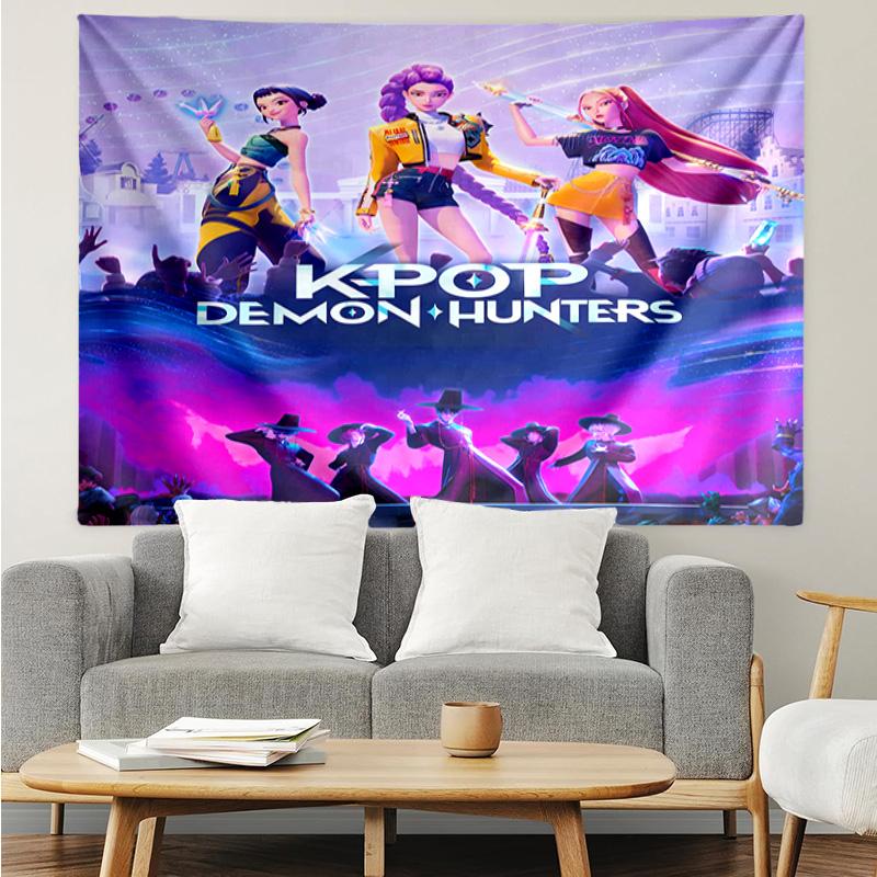 Kpop Hunter Tapestry for Bedroom Aesthetic Classroom Tapestries Wall Hanging for Living Room Dorm Office,Ideal Creative Gift