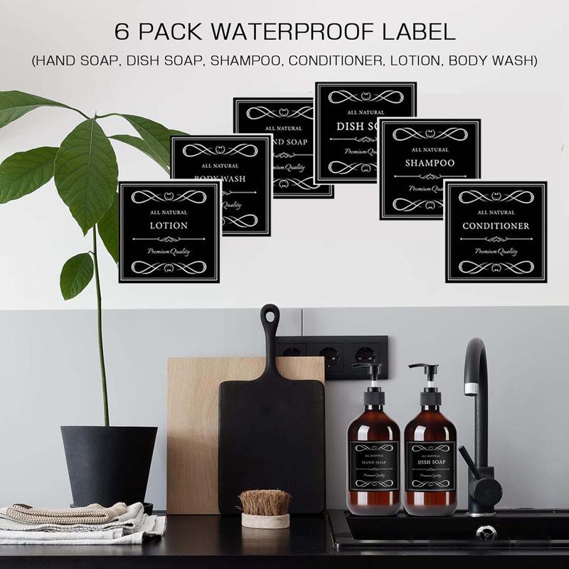 500 мл 2 упаковки ПЭТ-бутылки с дозатором-насосом Бутылка-дозатор для мыла Шампунь-лосьон Бутылка-насос для душа Контейнер для жидкости с 6 водонепроницаемыми этикетками