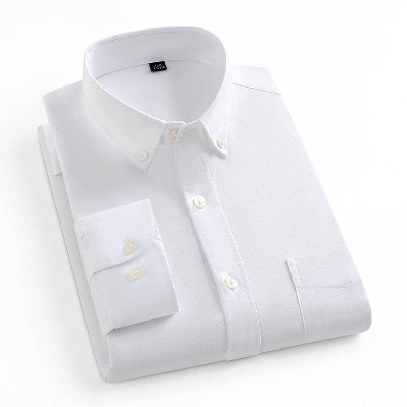 Elastic Cotton Oxford Men Solid Shirts Long Sleeve Business No-iron High Quality Classical Shirt Male Button Collar