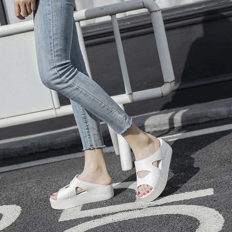 Женские тапочки на платформе, однотонные шлепанцы с вырезом и круглым носком с открытым носком, женские удобные домашние и уличные тапочки