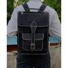 Black Handmade Goat Leather Travel Casual Laptop Messenger Backpack Shoulder Bag