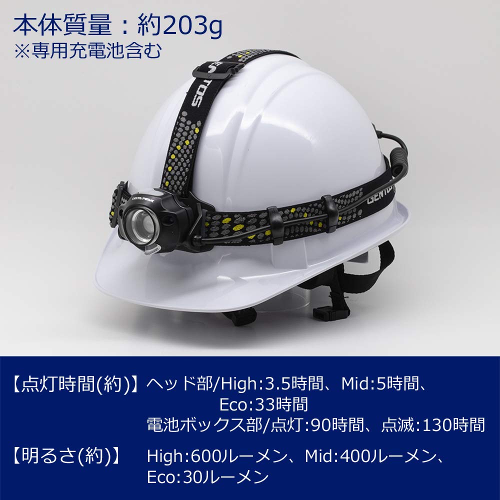 Светодиодный налобный фонарь GENTOS с функцией мигания [Яркость 400 люменПрактичное освещение 7 часовОснащен бесконтактным сенсорным переключателем] Использует 3 AA