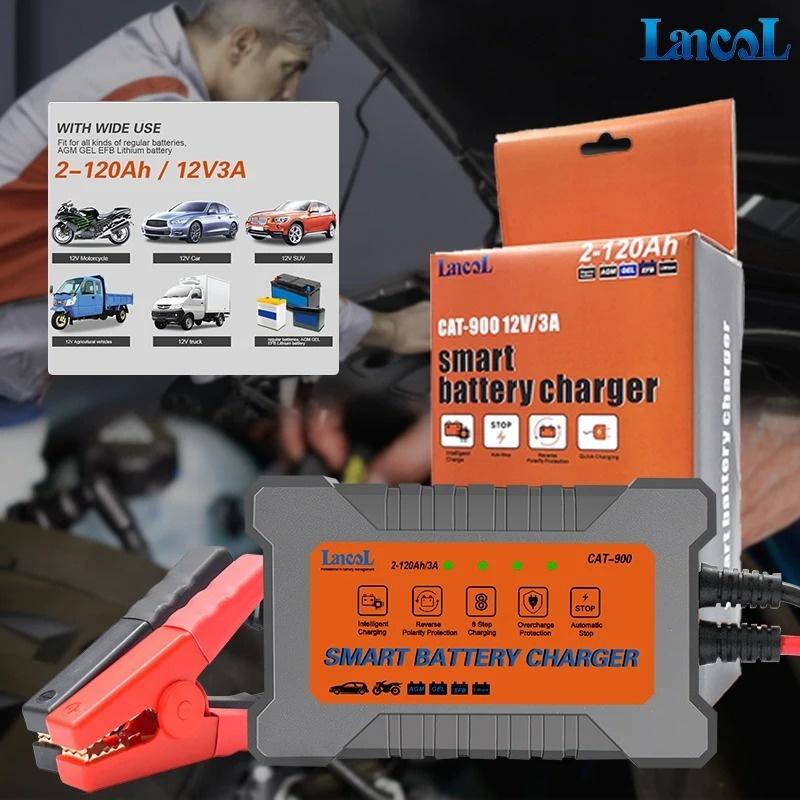 LANCOL CAT900 Portable Car Battery Charger 12V 3A Full Automatic Smart Car Battery Charger Repair Maintainer Wet Dry Lead Acid