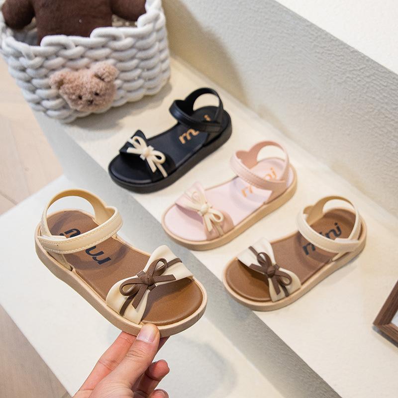 2026New Summer Sandals for Girls Soft-soled non-slip princess shoes Children's Bowknot Open-Toe Beach Shoes